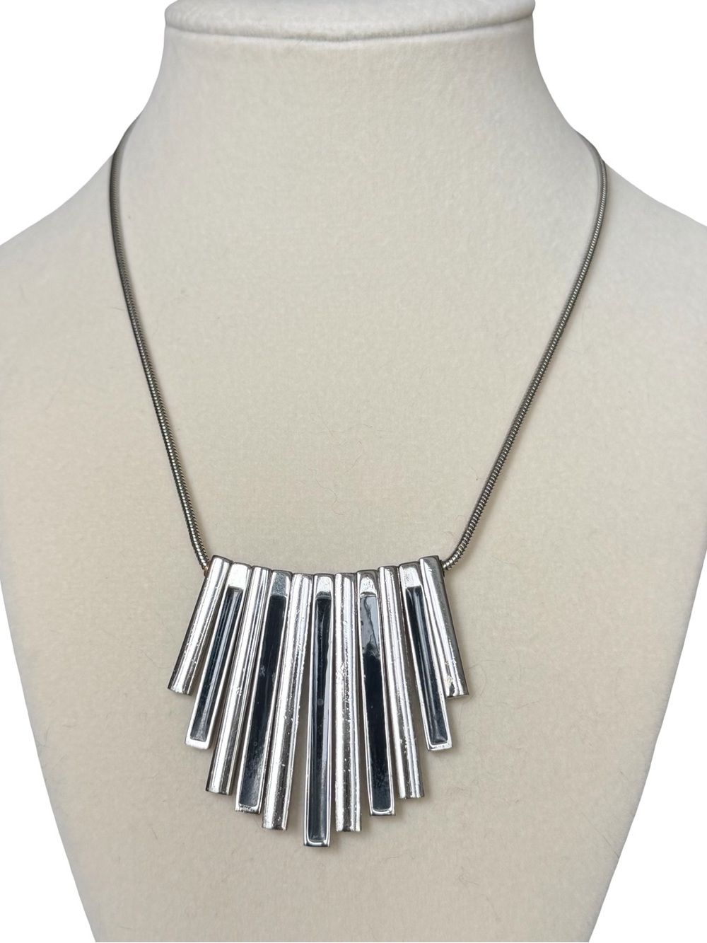 Givenchy Paris New York Silver Black Modernist Bar Necklace Vintage 1976